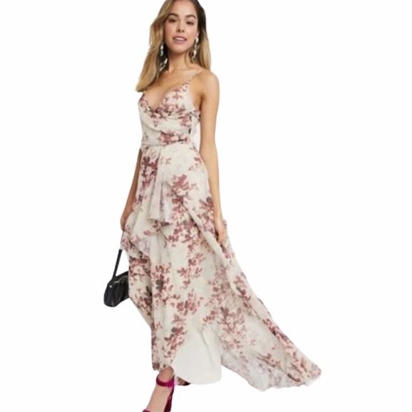 New ASOS Design Cami Women's V-Neck Pleated Layered Rustic Floral Maxi Dress 6 - Picture 1 of 13